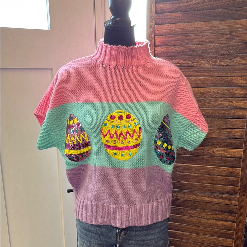 Colorful Women's Sweater with sequin Egg Design! Perfect for 🐣 Easter.